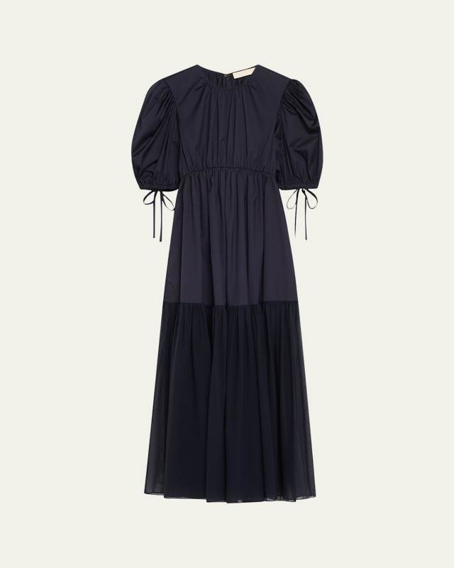 Collage Puff-Sleeve Midi Dress